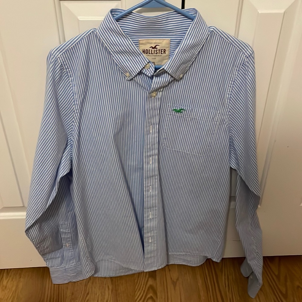 STRIPE BLUE HOLLISTER BUTTON DOWN COLLAR SHIRT SIZE XL